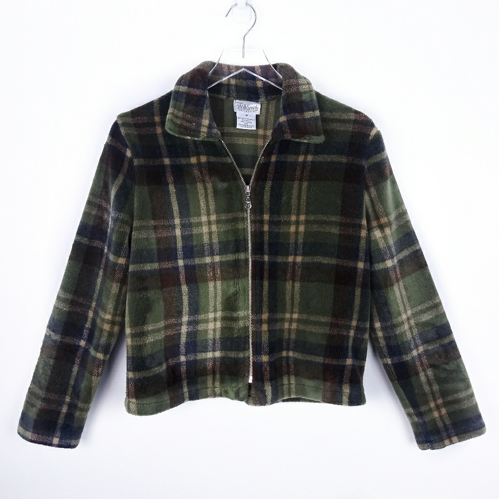 Willi Smith zip up fleece jacket with plaid print